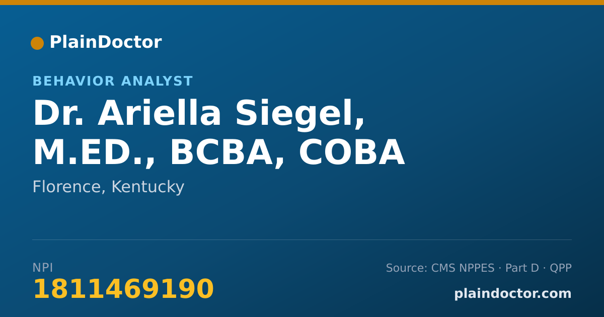 Shareable card for Ariella Siegel, M.ED., BCBA, COBA - Behavior Analyst, Florence, KY