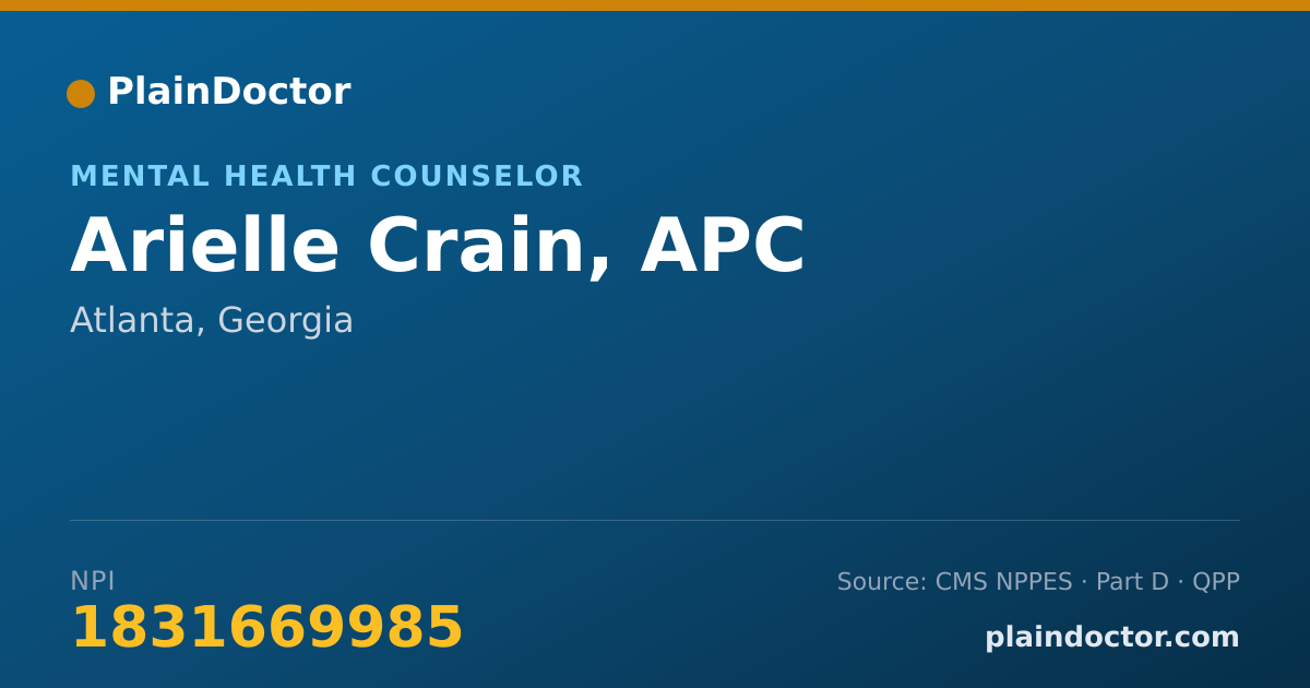 Shareable card for Arielle Crain, APC - Mental Health Counselor, Atlanta, GA