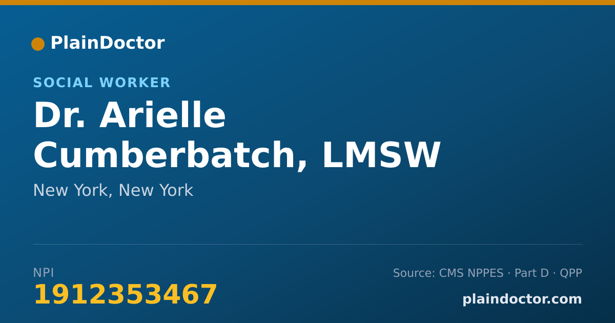 Shareable card for Arielle Cumberbatch, LMSW - Social Worker, New York, NY
