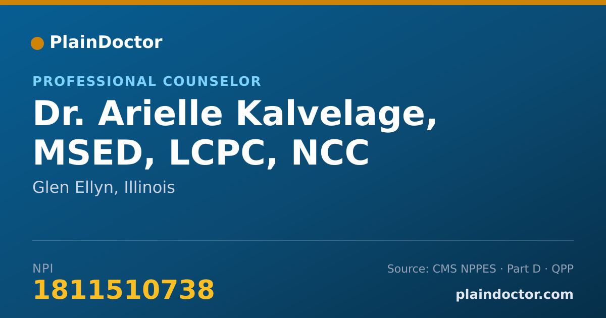 Shareable card for Arielle Kalvelage, MSED, LCPC, NCC - Professional Counselor, Glen Ellyn, IL