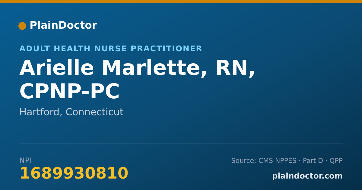 Shareable card for Arielle Marlette, RN, CPNP-PC - Adult Health Nurse Practitioner, Hartford, CT