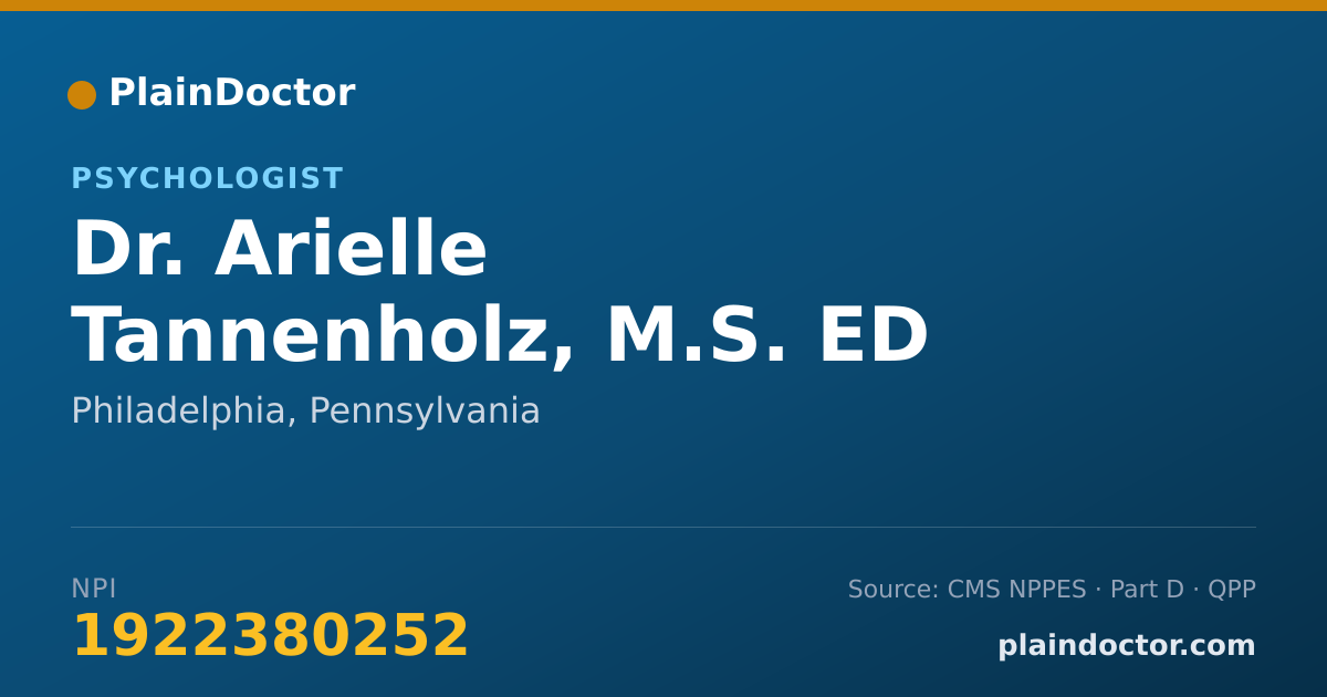 Shareable card for Arielle Tannenholz, M.S. ED - Psychologist, Philadelphia, PA