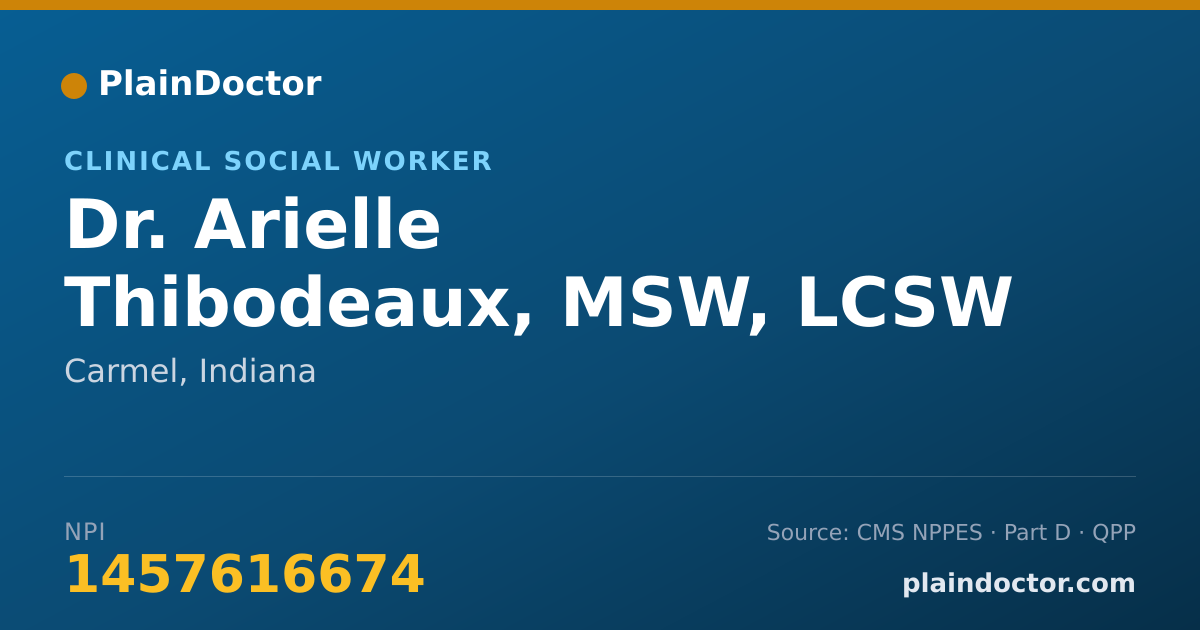 Shareable card for Arielle Thibodeaux, MSW, LCSW - Clinical Social Worker, Carmel, IN