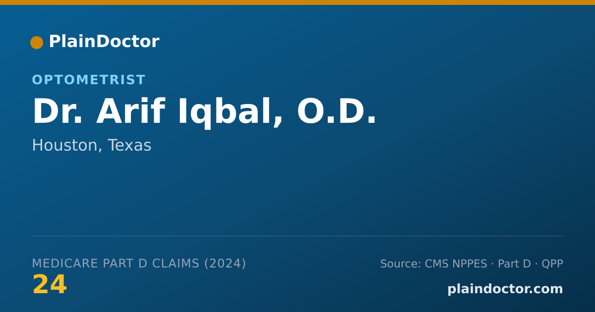 Shareable card for Arif Iqbal, O.D. - Optometrist, Houston, TX