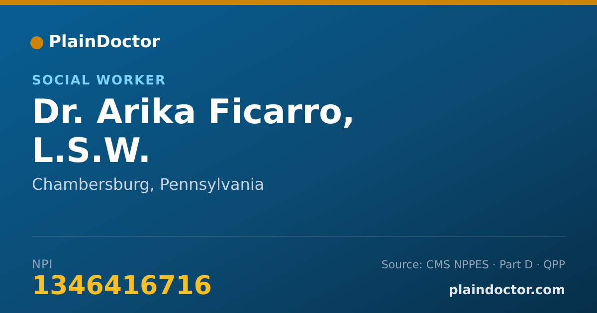 Shareable card for Arika Ficarro, L.S.W. - Social Worker, Chambersburg, PA