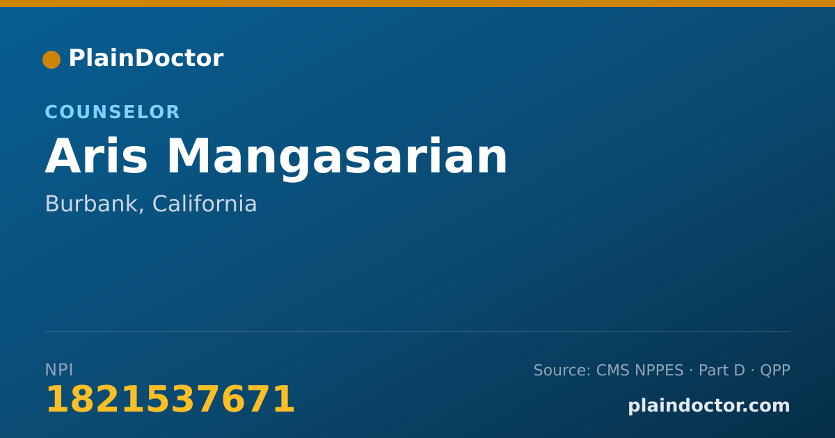 Shareable card for Aris Mangasarian - Counselor, Burbank, CA