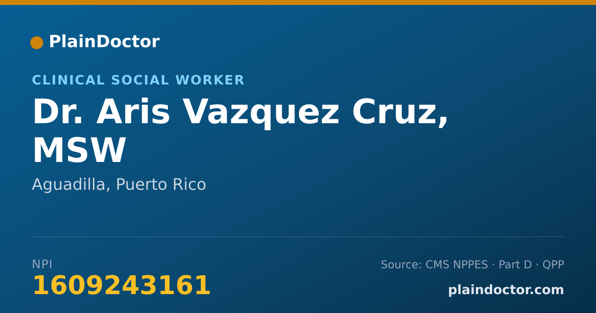 Shareable card for Aris Vazquez Cruz, MSW - Clinical Social Worker, Aguadilla, PR