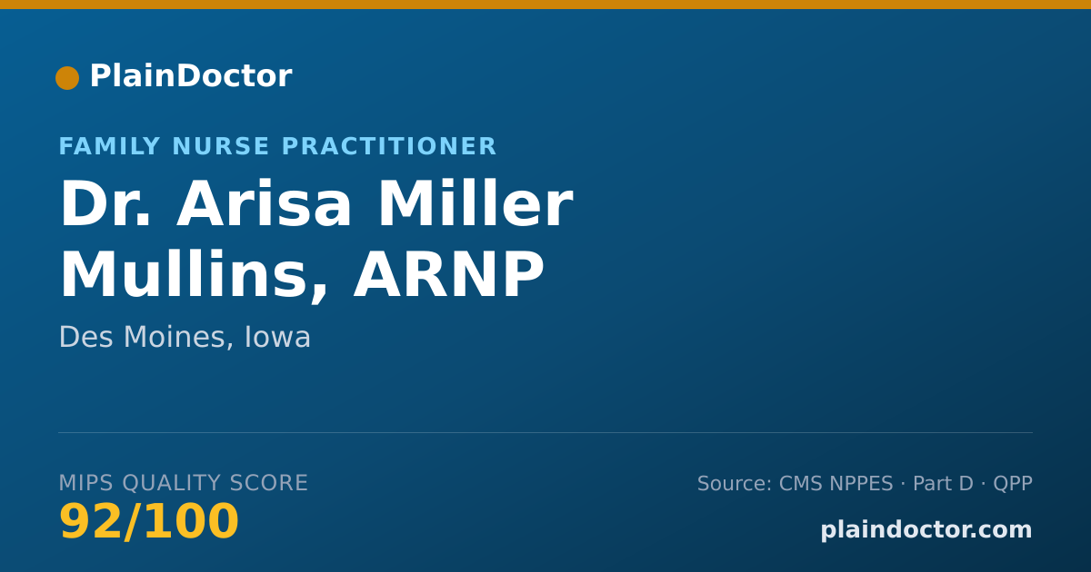 Shareable card for Arisa Miller Mullins, ARNP - Family Nurse Practitioner, Des Moines, IA