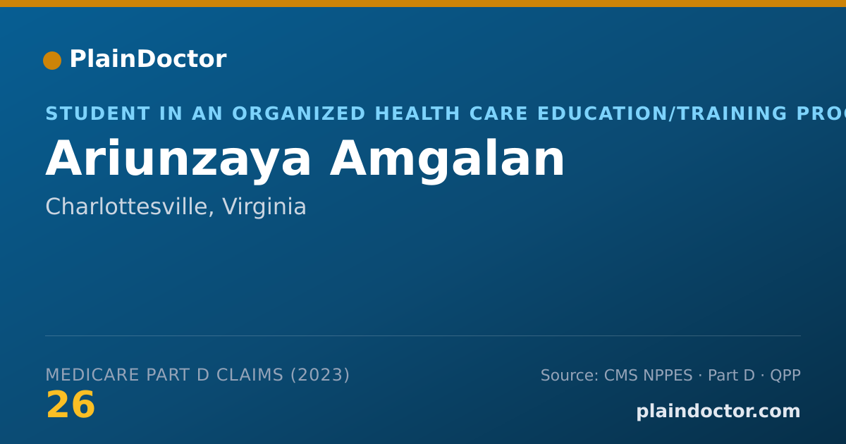 Shareable card for Ariunzaya Amgalan - Student in an Organized Health Care Education/Training Program, Charlottesville, VA