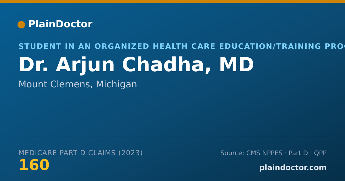 Shareable card for Arjun Chadha, MD - Student in an Organized Health Care Education/Training Program, Mount Clemens, MI