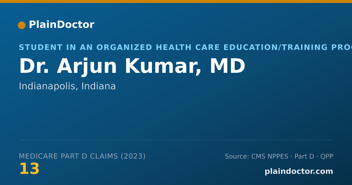 Shareable card for Arjun Kumar, MD - Student in an Organized Health Care Education/Training Program, Indianapolis, IN