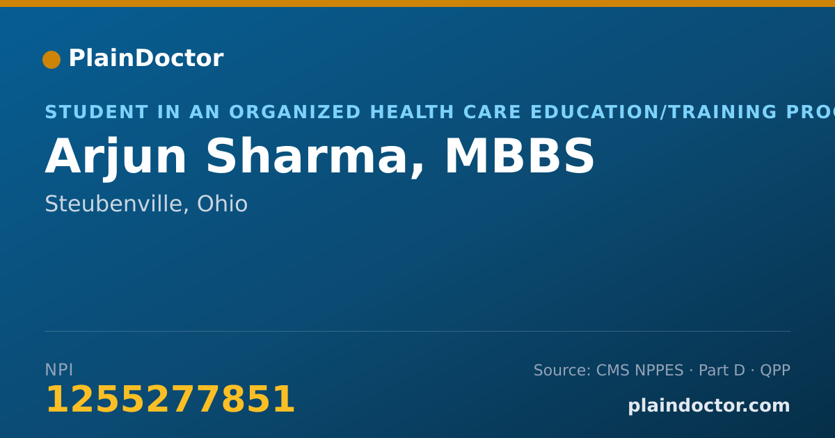 Shareable card for Arjun Sharma, MBBS - Student in an Organized Health Care Education/Training Program, Steubenville, OH