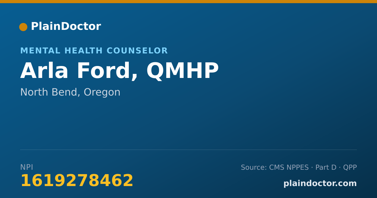 Shareable card for Arla Ford, QMHP - Mental Health Counselor, North Bend, OR
