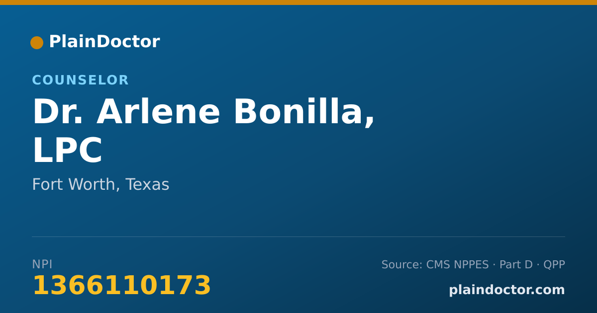 Shareable card for Arlene Bonilla, LPC - Counselor, Fort Worth, TX