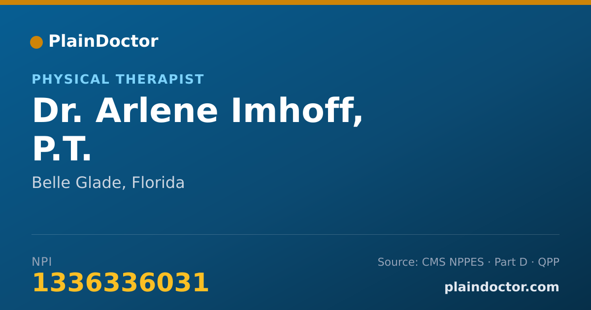 Shareable card for Arlene Imhoff, P.T. - Physical Therapist, Belle Glade, FL
