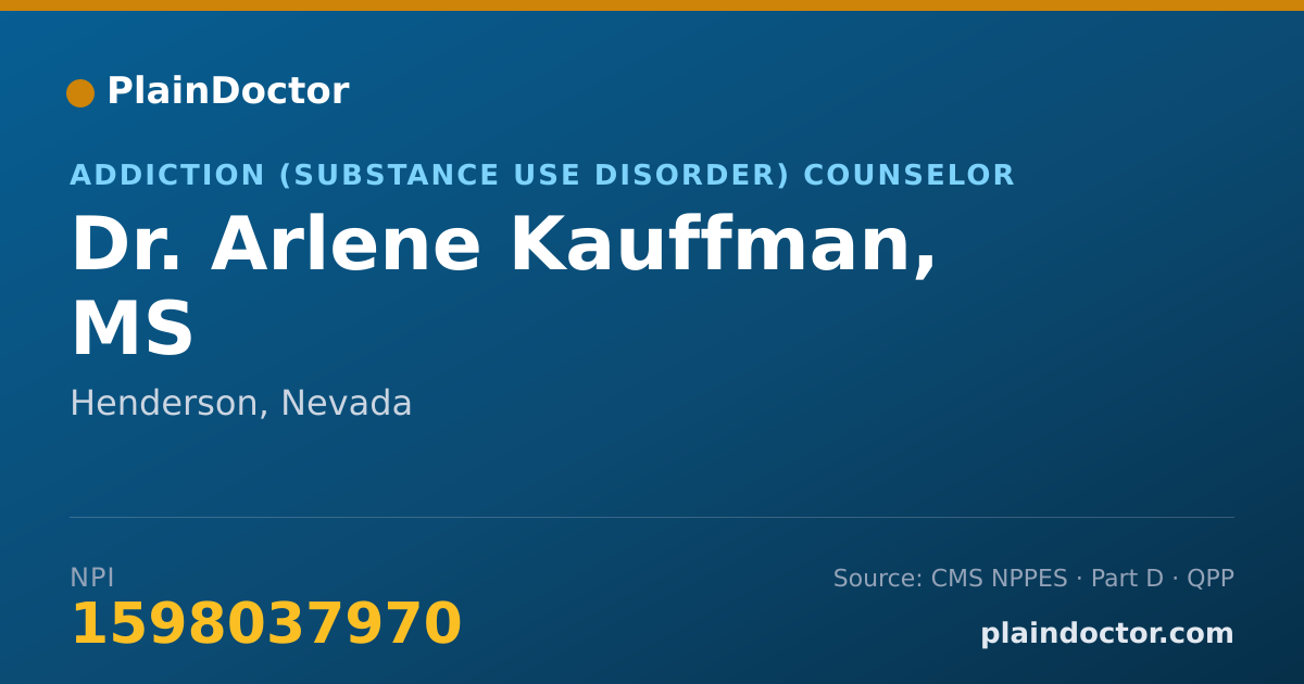 Shareable card for Arlene Kauffman, MS - Addiction (Substance Use Disorder) Counselor, Henderson, NV
