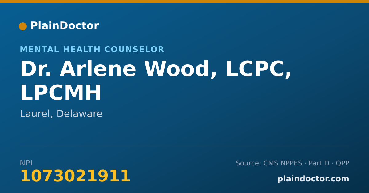 Shareable card for Arlene Wood, LCPC, LPCMH - Mental Health Counselor, Laurel, DE