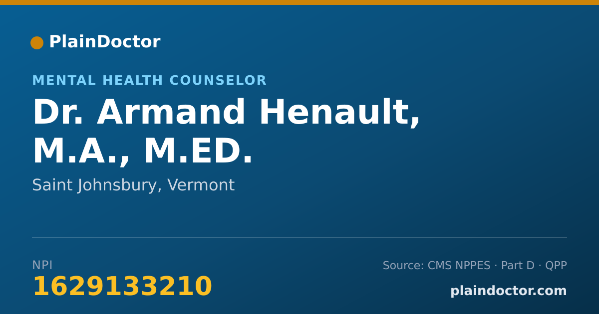 Shareable card for Armand Henault, M.A., M.ED. - Mental Health Counselor, Saint Johnsbury, VT