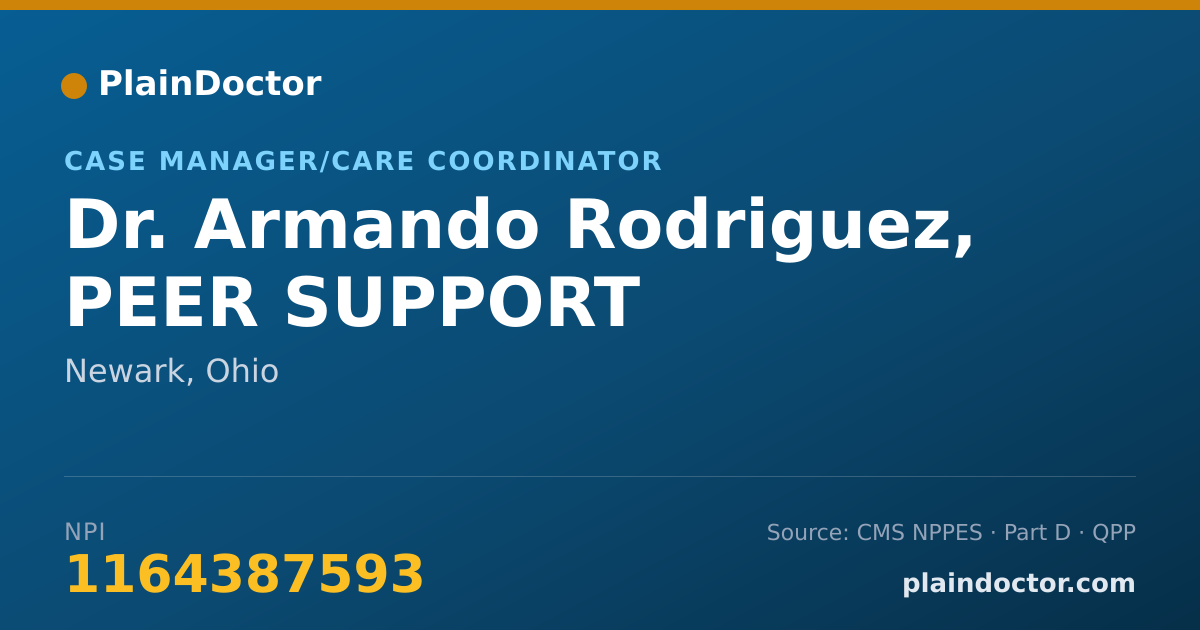 Shareable card for Armando Rodriguez, PEER SUPPORT - Case Manager/Care Coordinator, Newark, OH
