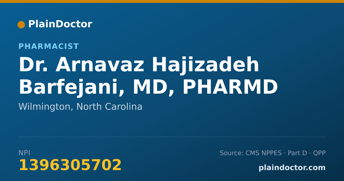 Shareable card for Arnavaz Hajizadeh Barfejani, MD, PHARMD - Pharmacist, Wilmington, NC