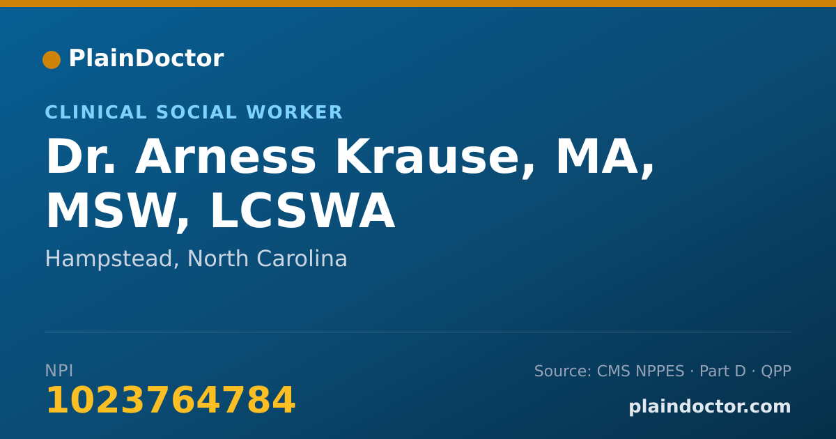 Shareable card for Arness Krause, MA, MSW, LCSWA - Clinical Social Worker, Hampstead, NC