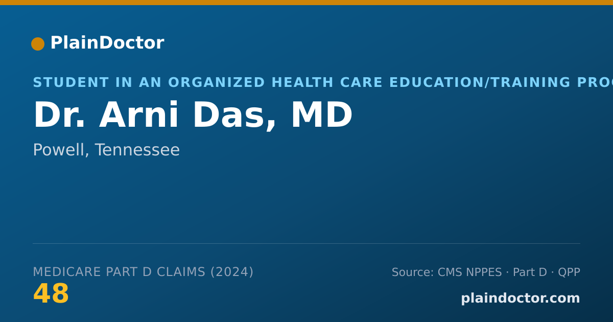 Shareable card for Arni Das, MD - Student in an Organized Health Care Education/Training Program, Powell, TN