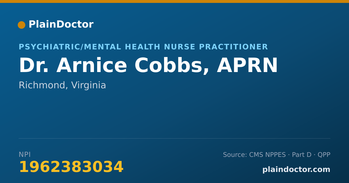 Shareable card for Arnice Cobbs, APRN - Psychiatric/Mental Health Nurse Practitioner, Richmond, VA