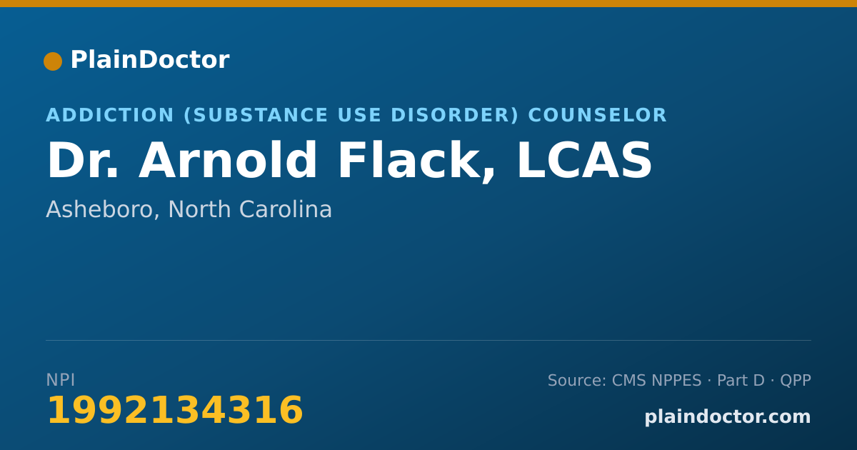 Shareable card for Arnold Flack, LCAS - Addiction (Substance Use Disorder) Counselor, Asheboro, NC