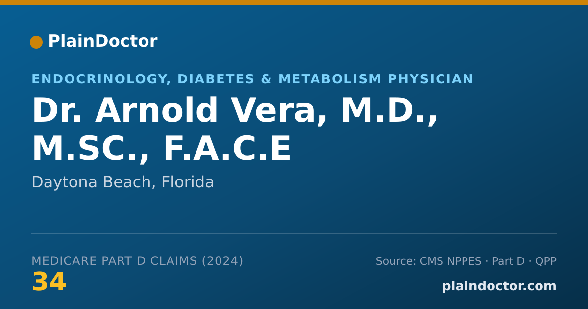Shareable card for Arnold Vera, M.D., M.SC., F.A.C.E - Endocrinology, Diabetes & Metabolism Physician, Daytona Beach, FL