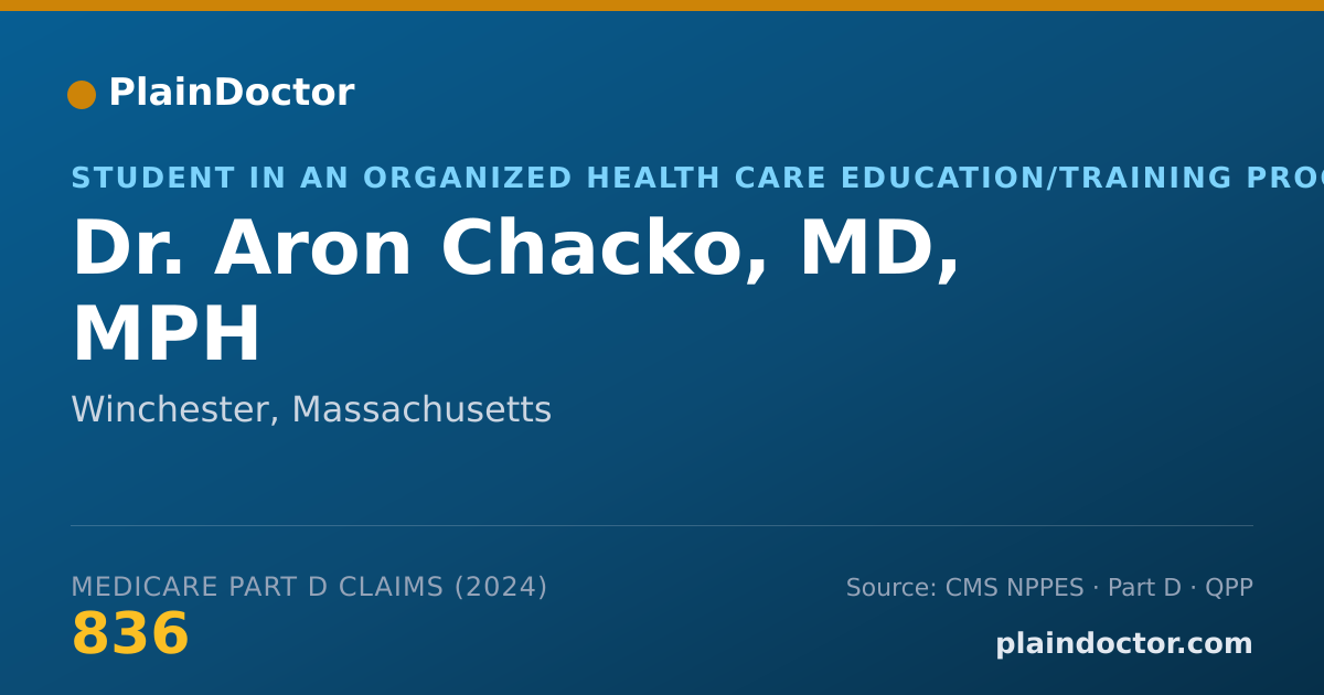 Shareable card for Aron Chacko, MD, MPH - Student in an Organized Health Care Education/Training Program, Winchester, MA