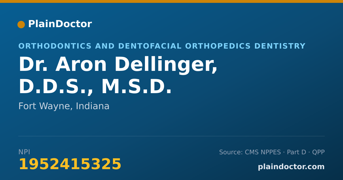 Shareable card for Aron Dellinger, D.D.S., M.S.D. - Orthodontics and Dentofacial Orthopedics Dentistry, Fort Wayne, IN