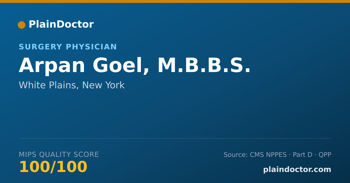 Shareable card for Arpan Goel, M.B.B.S. - Surgery Physician, White Plains, NY
