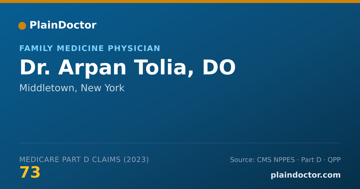 Shareable card for Arpan Tolia, DO - Family Medicine Physician, Middletown, NY