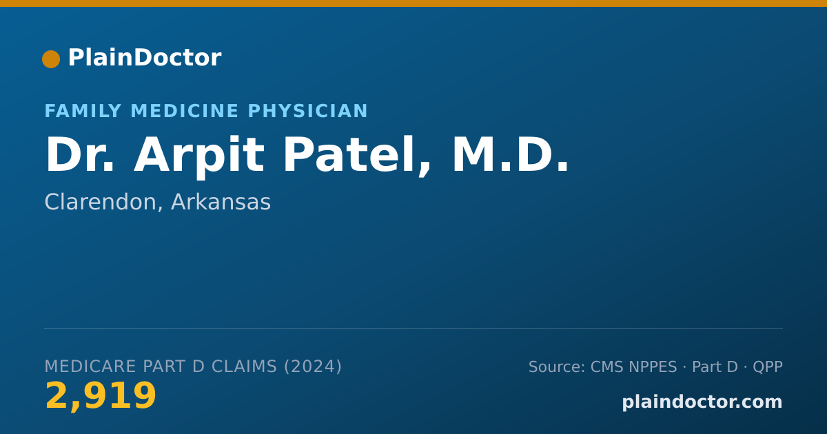 Shareable card for Arpit Patel, M.D. - Family Medicine Physician, Clarendon, AR
