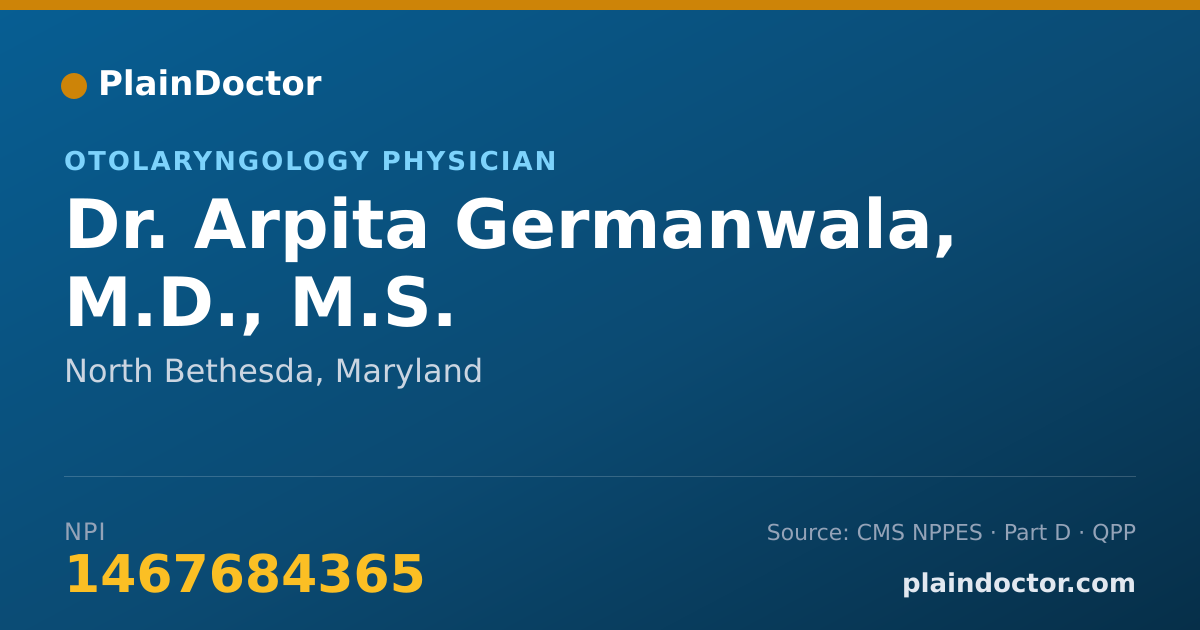 Shareable card for Arpita Germanwala, M.D., M.S. - Otolaryngology Physician, North Bethesda, MD