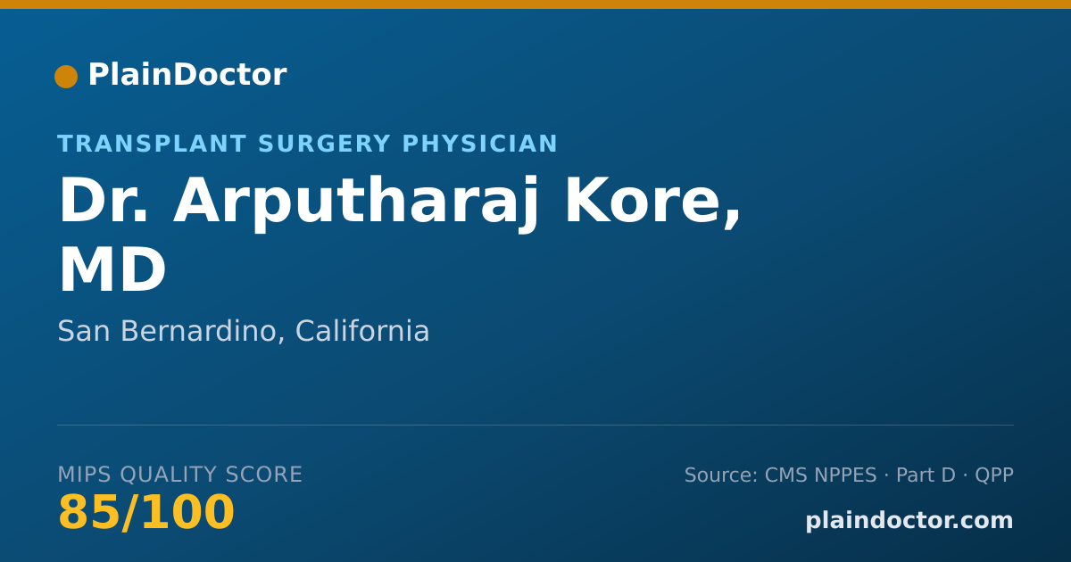 Shareable card for Arputharaj Kore, MD - Surgery Physician, San Bernardino, CA