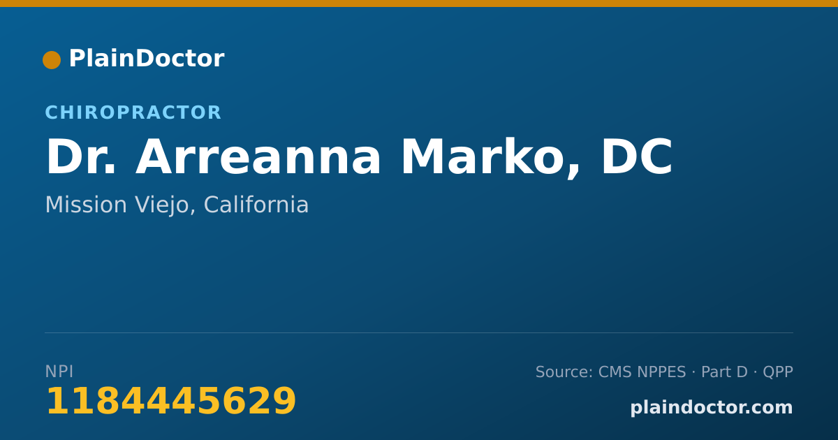 Shareable card for Arreanna Marko, DC - Chiropractor, Mission Viejo, CA
