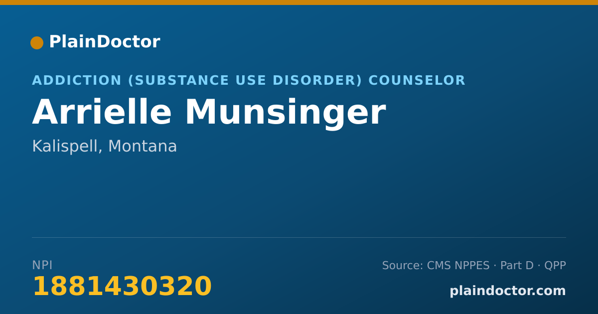 Shareable card for Arrielle Munsinger - Addiction (Substance Use Disorder) Counselor, Kalispell, MT