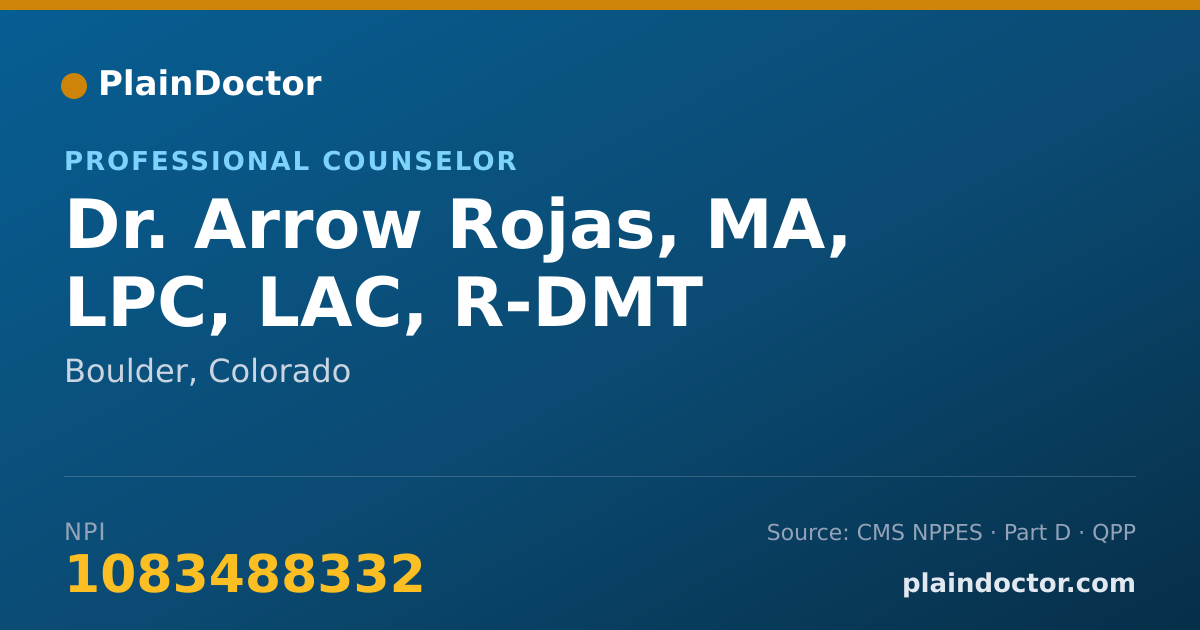 Shareable card for Arrow Rojas, MA, LPC, LAC, R-DMT - Professional Counselor, Boulder, CO