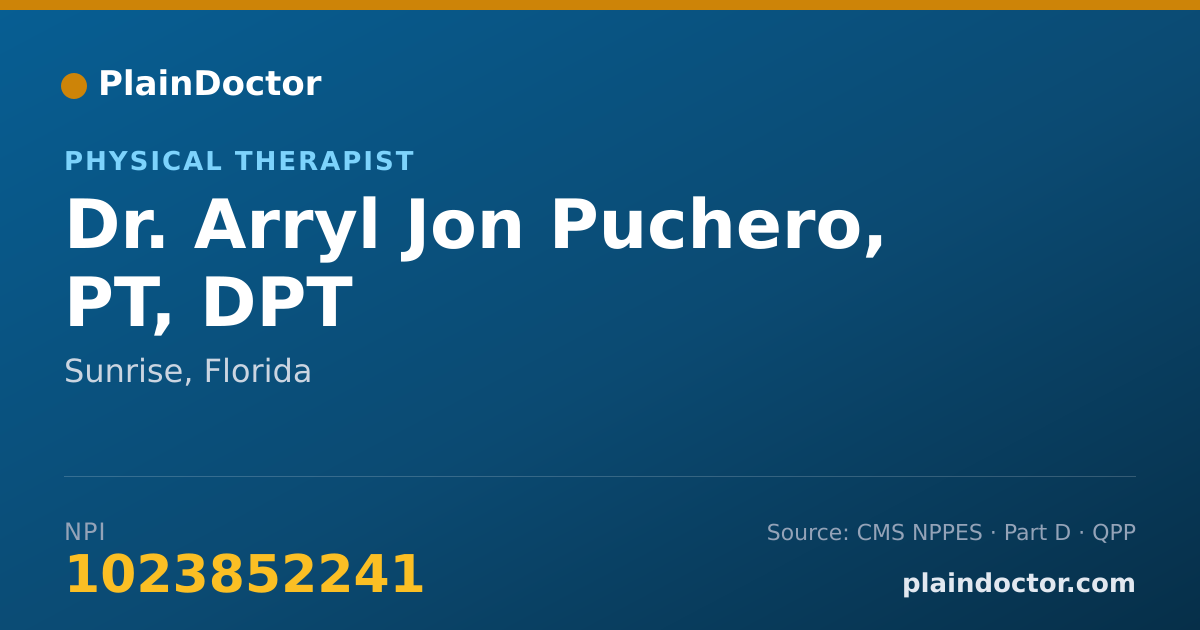 Shareable card for Arryl Jon Puchero, PT, DPT - Physical Therapist, Sunrise, FL