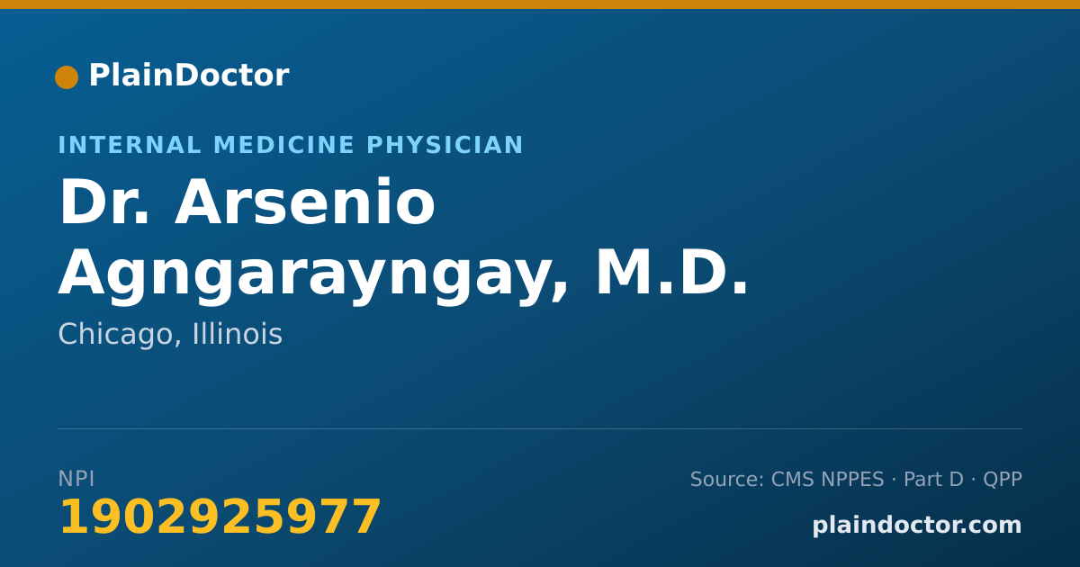 Shareable card for Arsenio Agngarayngay, M.D. - Internal Medicine Physician, Chicago, IL
