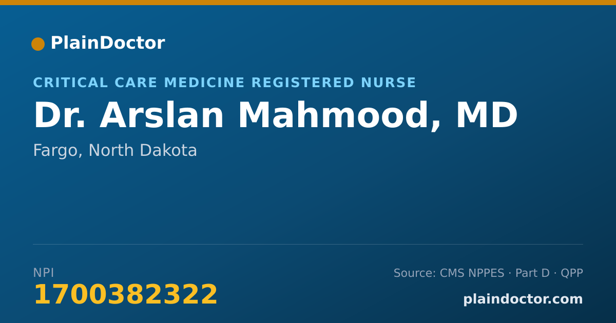 Shareable card for Arslan Mahmood, MD - Critical Care Medicine Registered Nurse, Fargo, ND