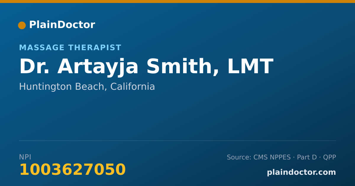 Shareable card for Artayja Smith, LMT - Massage Therapist, Huntington Beach, CA
