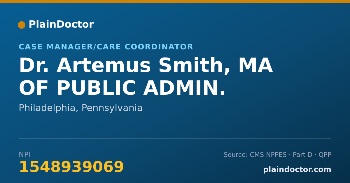 Shareable card for Artemus Smith, MA OF PUBLIC ADMIN. - Case Manager/Care Coordinator, Philadelphia, PA