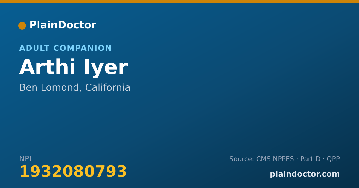 Shareable card for Arthi Iyer - Adult Companion, Ben Lomond, CA