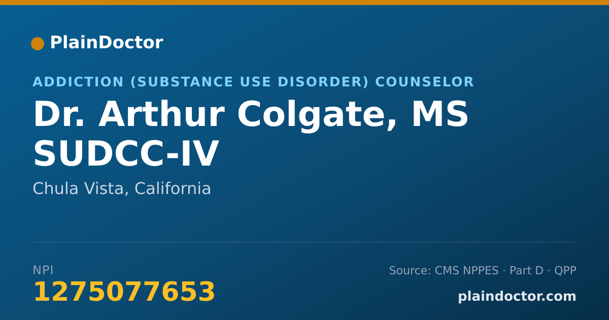 Shareable card for Arthur Colgate, MS SUDCC-IV - Addiction (Substance Use Disorder) Counselor, Chula Vista, CA