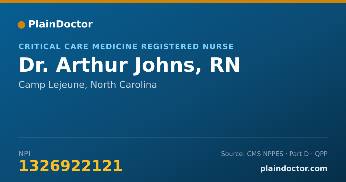 Shareable card for Arthur Johns, RN - Critical Care Medicine Registered Nurse, Camp Lejeune, NC