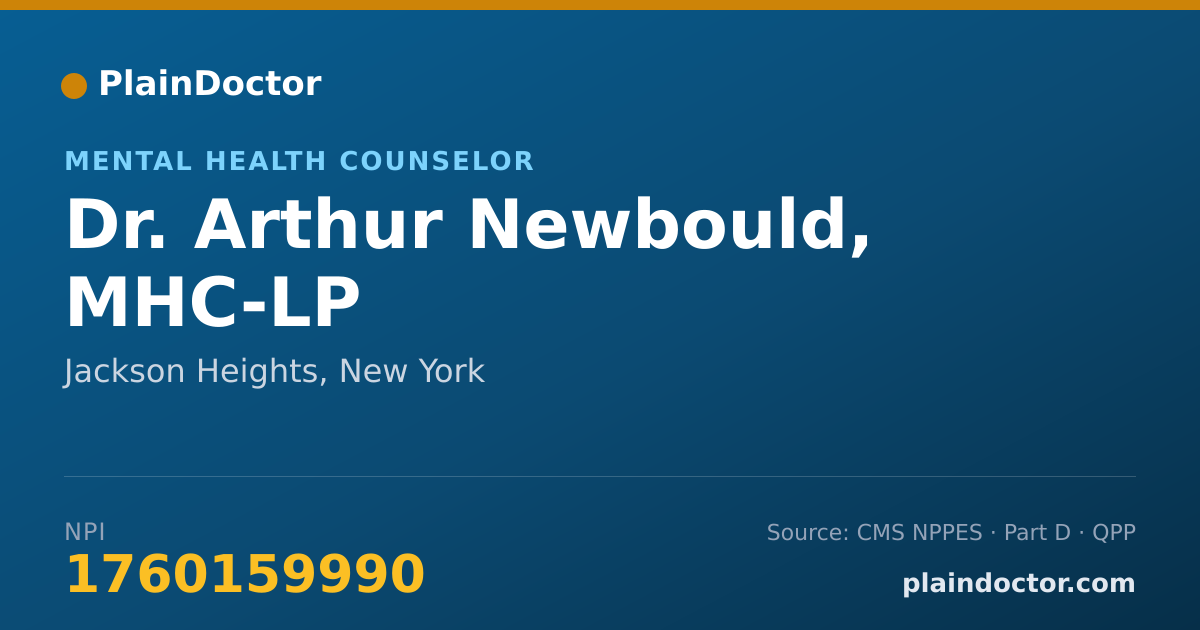 Shareable card for Arthur Newbould, MHC-LP - Mental Health Counselor, Jackson Heights, NY