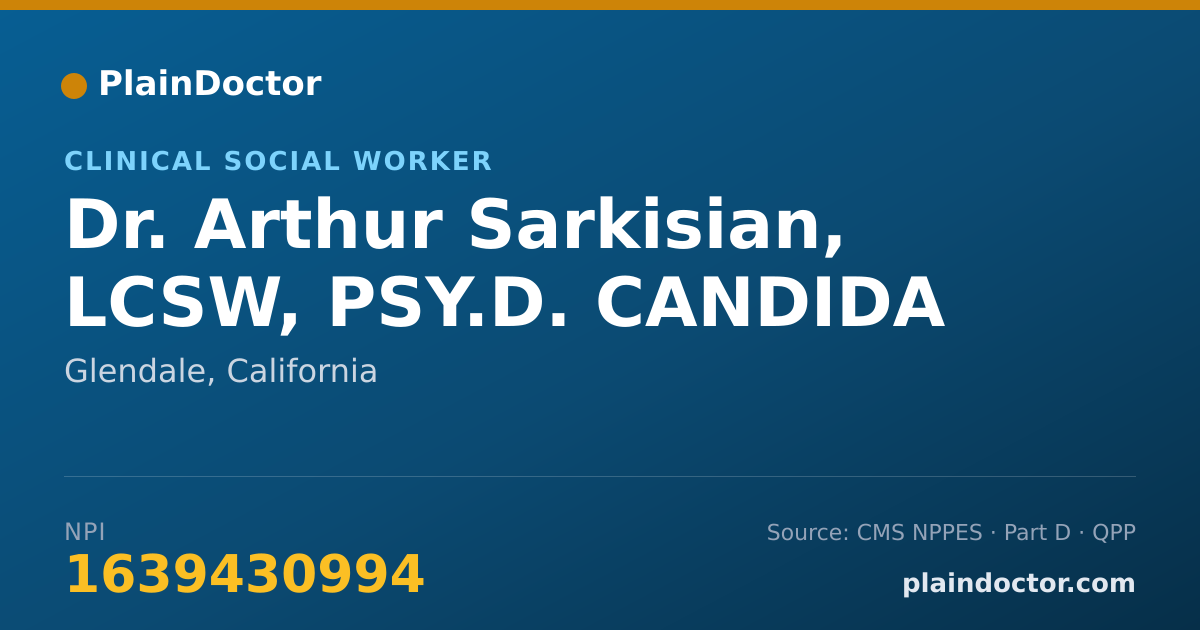 Shareable card for Arthur Sarkisian, LCSW, PSY.D. CANDIDA - Clinical Social Worker, Glendale, CA