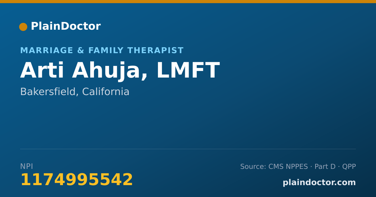 Shareable card for Arti Ahuja, LMFT - Marriage & Family Therapist, Bakersfield, CA